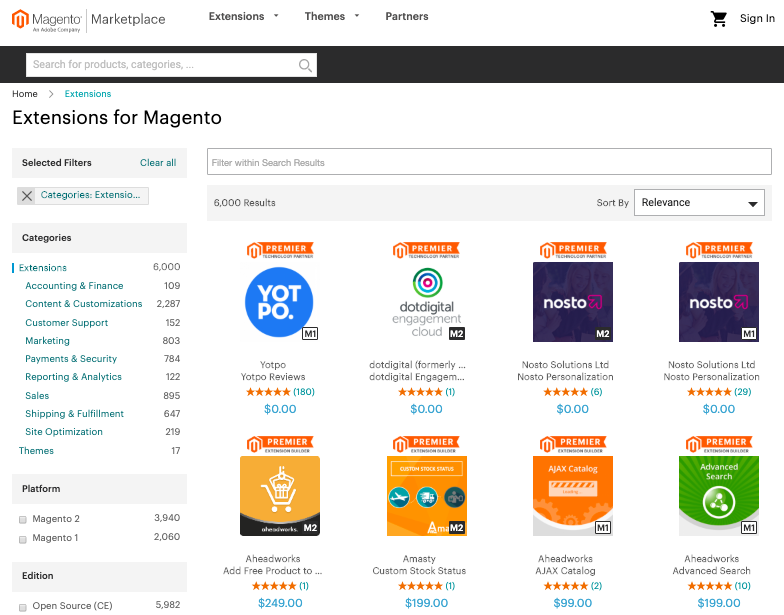 Magento CMS extensions marketplace