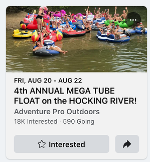 Example of a Facebook event featuring a few dozen people in small boats at the 4th annual mega tube float