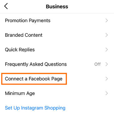 Itu "hubungkan facebook ke akun bisnis instagram Anda" pada tab Bisnis di aplikasi Instagram Anda