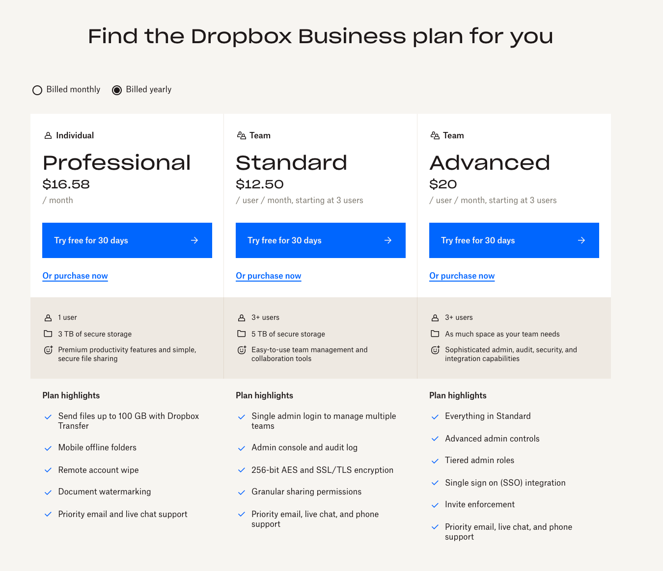 dropbox untuk fitur beranda situs web bisnis