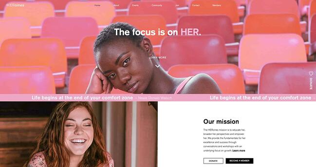 examble of website design on the website for HERoines Inc