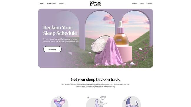 homepage for the small business website design example sweet dreams