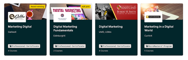 edX marketing certification course homepage