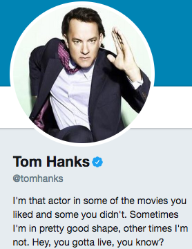 Funny Twitter bio from @TomHanks