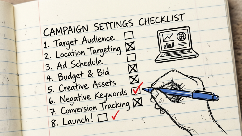 marketer reviewing Google Ads campaign types on a checklist - ciptavisual.com