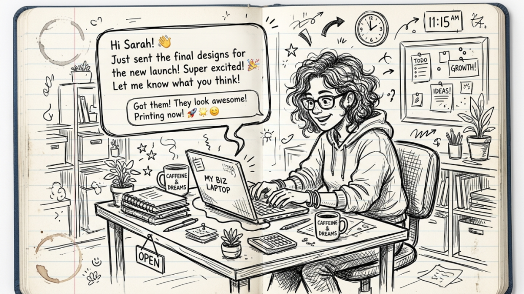 small business owner chatting with an AI ad assistant on a laptop - ciptavisual.com